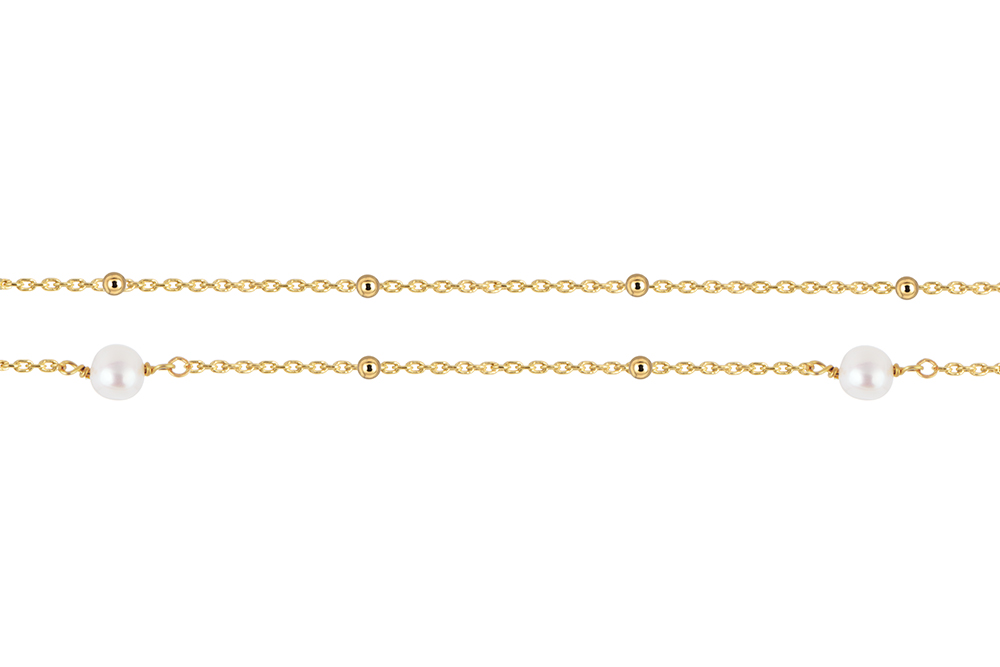 Collar plata 925 cinco perlas 5mm doble cadena