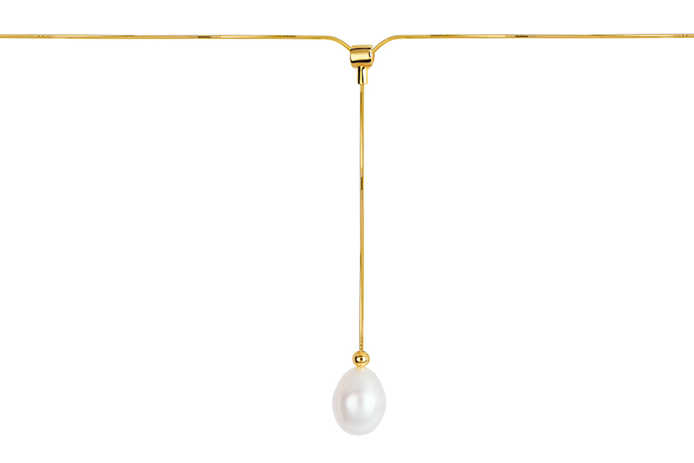 [18030N4000PBLDO] Sterling silver lariat with 12x10mm pearl necklace (Gold plated)