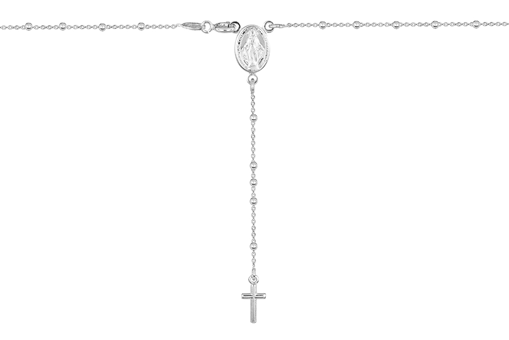 Sterling silver rosary necklace with 11x8mm virgin medal and 13x6mm cross
