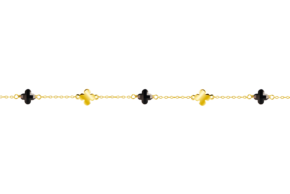 [18152N38E5GONDO] Sterling silver 6x6 stones flowers necklace (Black, Gold plated)