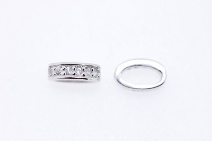 Entrepieza plata rodiada cz agujero 6mm 