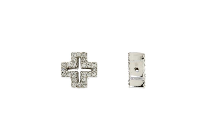 Entrepieza plata 925 zirconita cruz agujero 1mm 