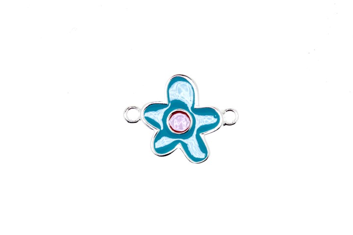 [06231000ECEL] Entrepieza plata esmaltada flor (Azul claro)