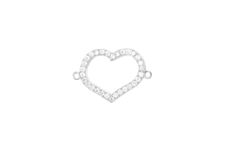 [098630001ZBL] Silver 925 heart cz finding (White, Rhodium plated)