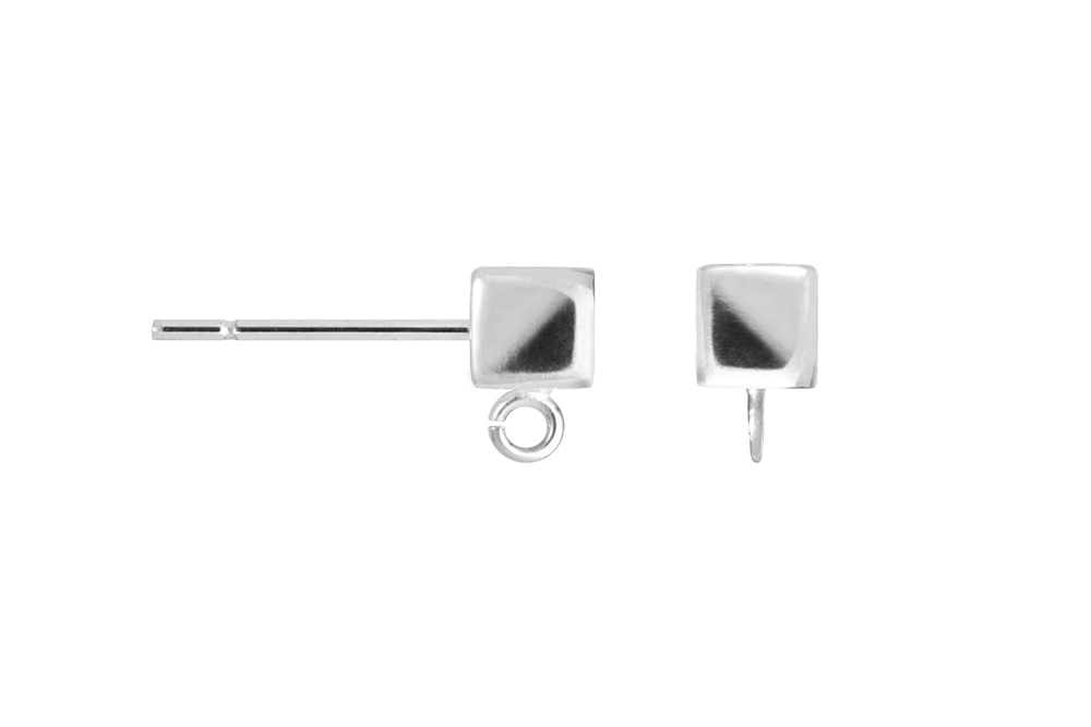 [1430903000PL] Base pendiente cubo con anilla abierta  (3.00MM, Plata)