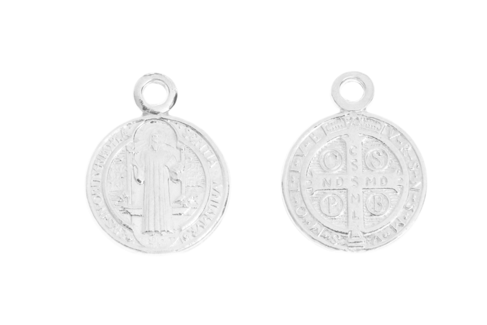 [1438912000PL] Colgante charm plata 925 medalla san benito 12mm  (Plata)