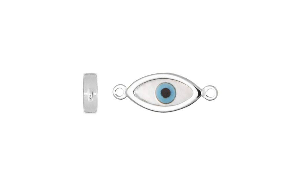 [18186FNMXPL] Sterling silver 5x10mm mop evil eye connector (Sterling silver)