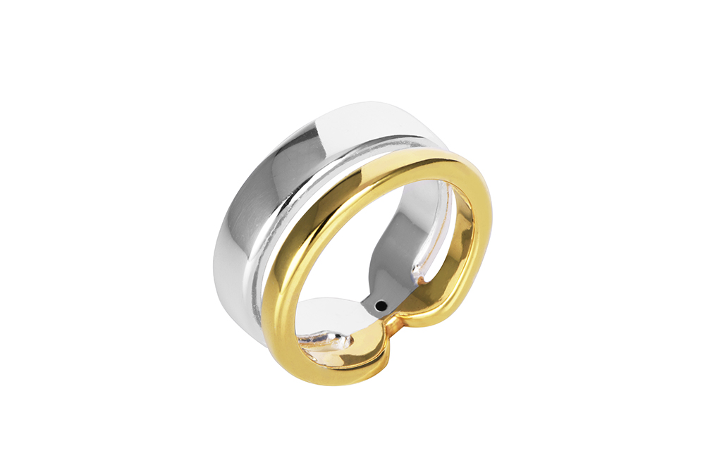 Anillo plata 925 doble bicolor