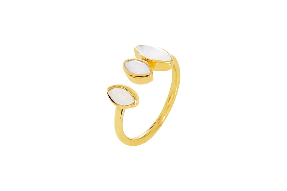 Sterling silver open ring with three oval stones