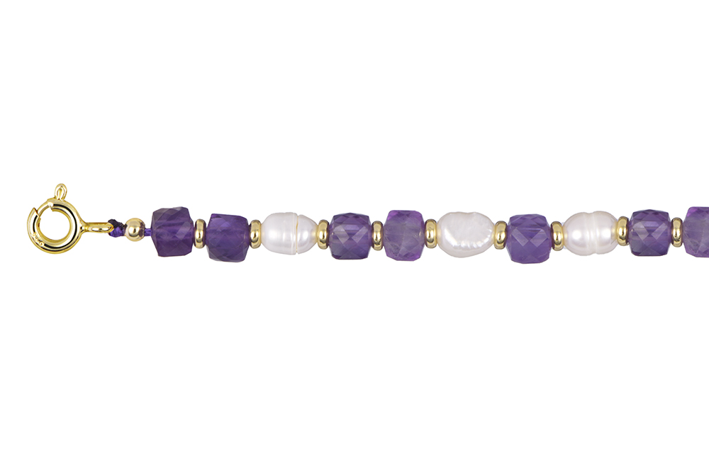 Pulsera plata 925 amatista y perlas intercaladas