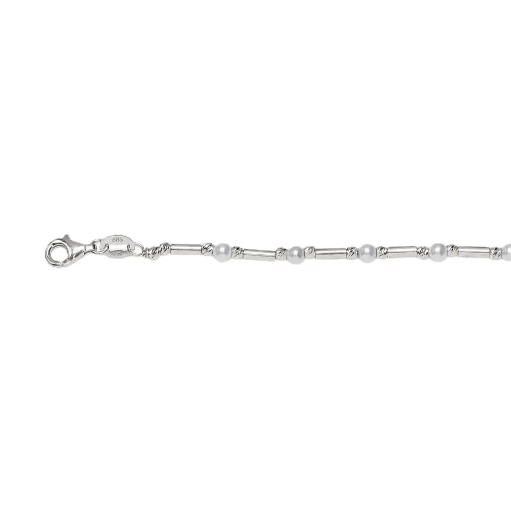 Pulsera plata 925 con perlas 3mm intercaladas