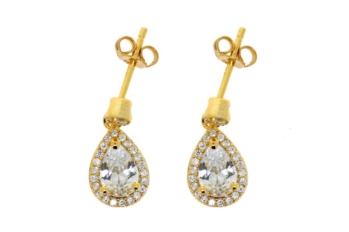 Sterling silver drop-shaped earrings with cubic zirconia 