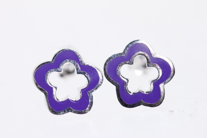 [04891000ELIL] Pendiente plata lisa esmaltada flor (Lila claro)