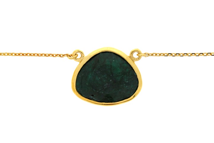 [06886C002RES] Silver 925 necklace semi preci 40+5cm sterling silver (Emerald, Gold plated)