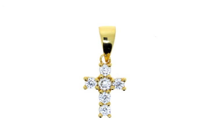 [071420002ZBL] Silver 925 pendant cross cz (White, Gold plated)