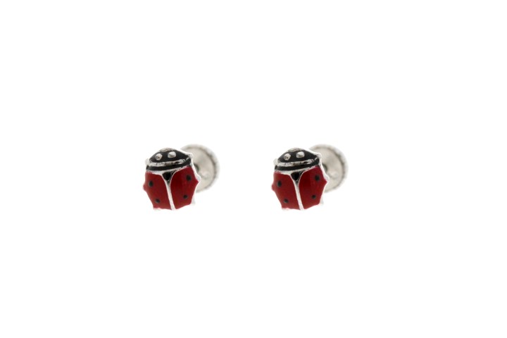 Pendiente plata 925 esmaltada mariquita c. de rosc 