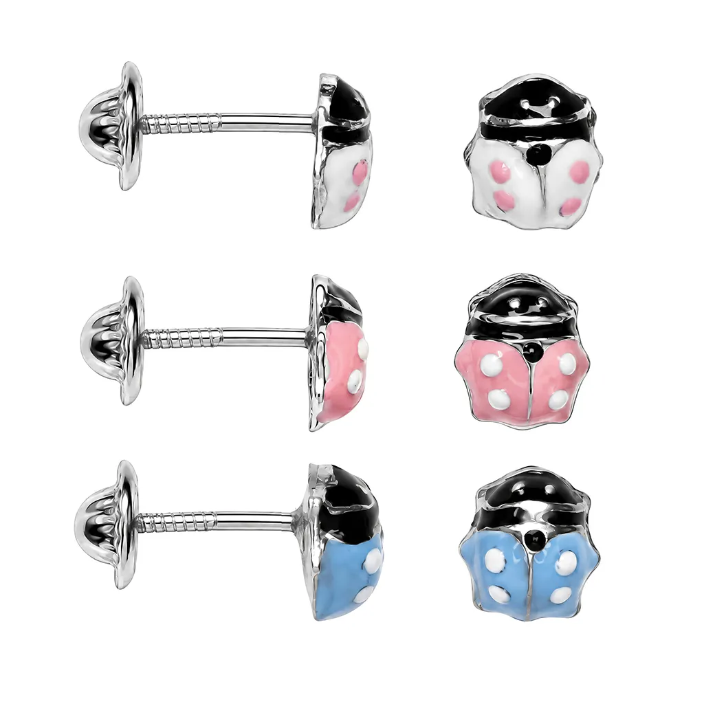 Pendiente plata 925 esmaltada mariquita c. de rosc 