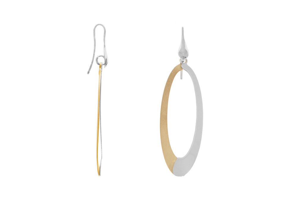 Pendiente plata 925 ovalado bicolor 