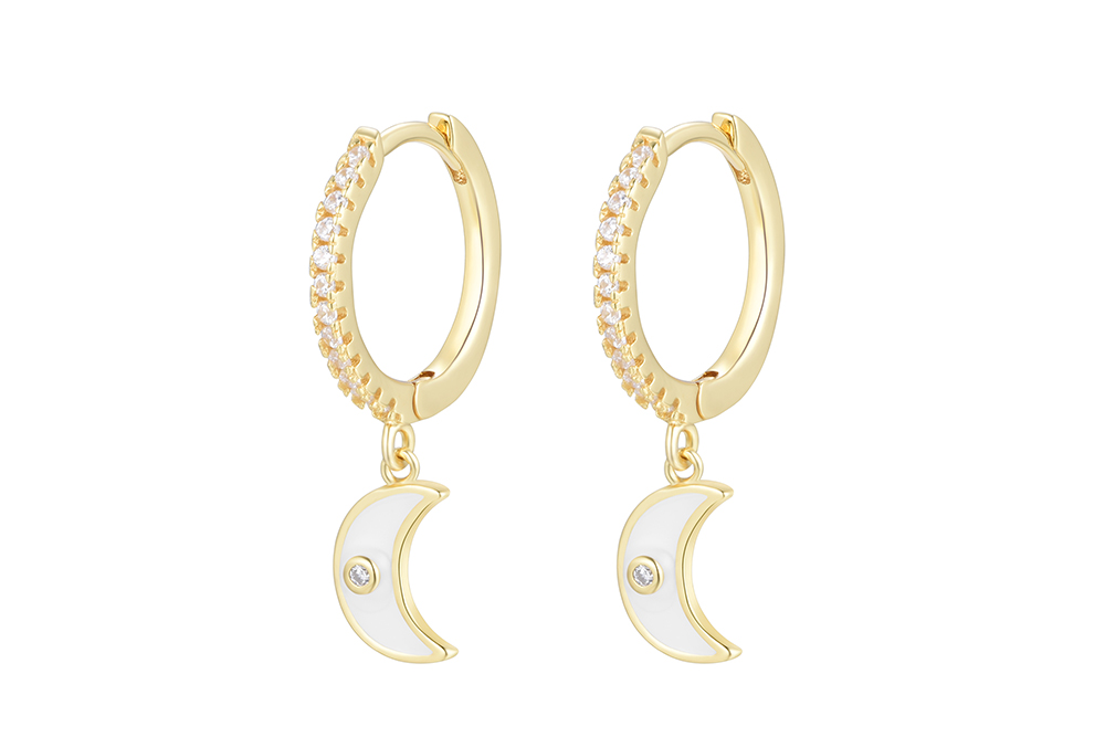 Pendiente aro plata 925 luna esmalte con cz 