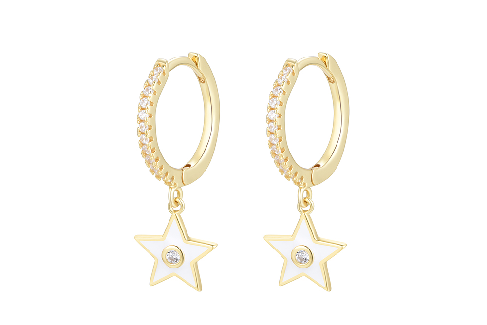 Pendiente aro plata 925 estrella esmalte con cz 