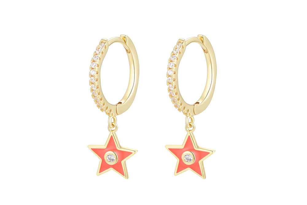 Pendiente aro plata 925 estrella esmalte con cz 