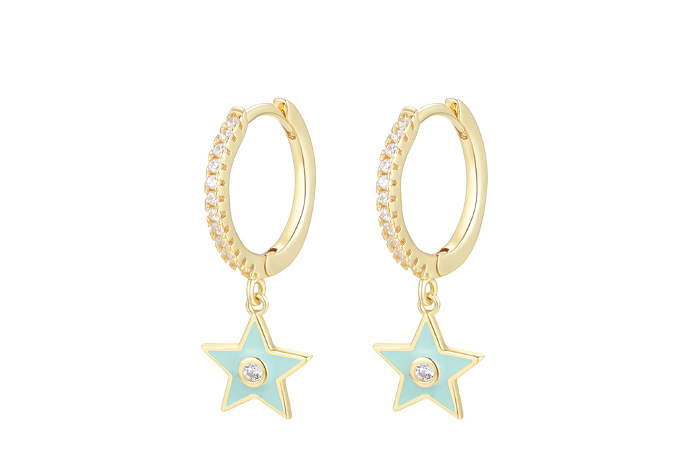 Pendiente aro plata 925 estrella esmalte con cz 