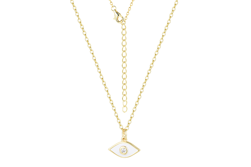 [14456C382EBL] Silver 925 turkish eye necklace enameled with cz 38+5cm gold plated (White)