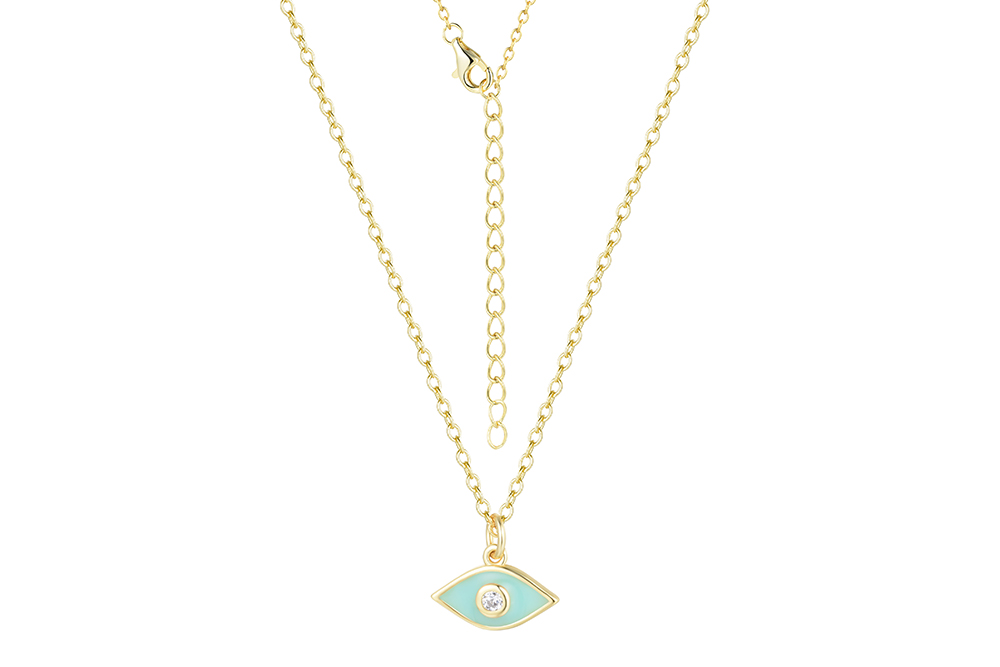 Silver 925 turkish eye necklace enameled with cz 38+5cm gold plated