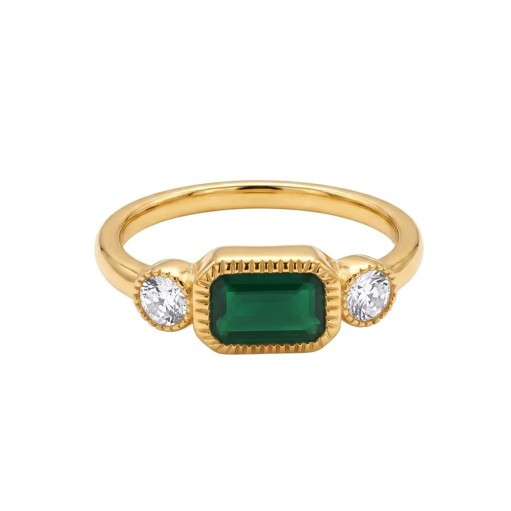 [14941R00TA12ESG1] Sterling silver semiprecious stone with white zirconia ring (EU size 52, Cubic zirconia, Emerald)
