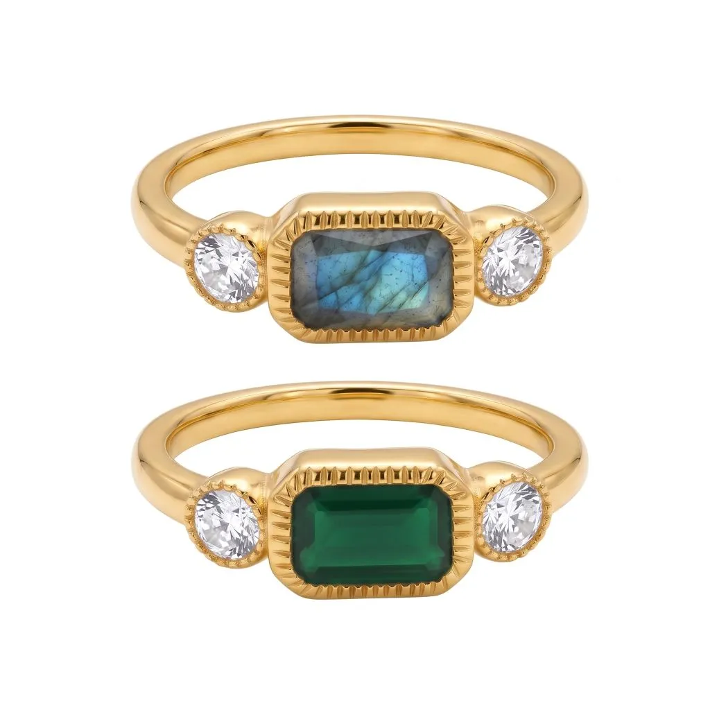 Sterling silver semiprecious stone with white zirconia ring