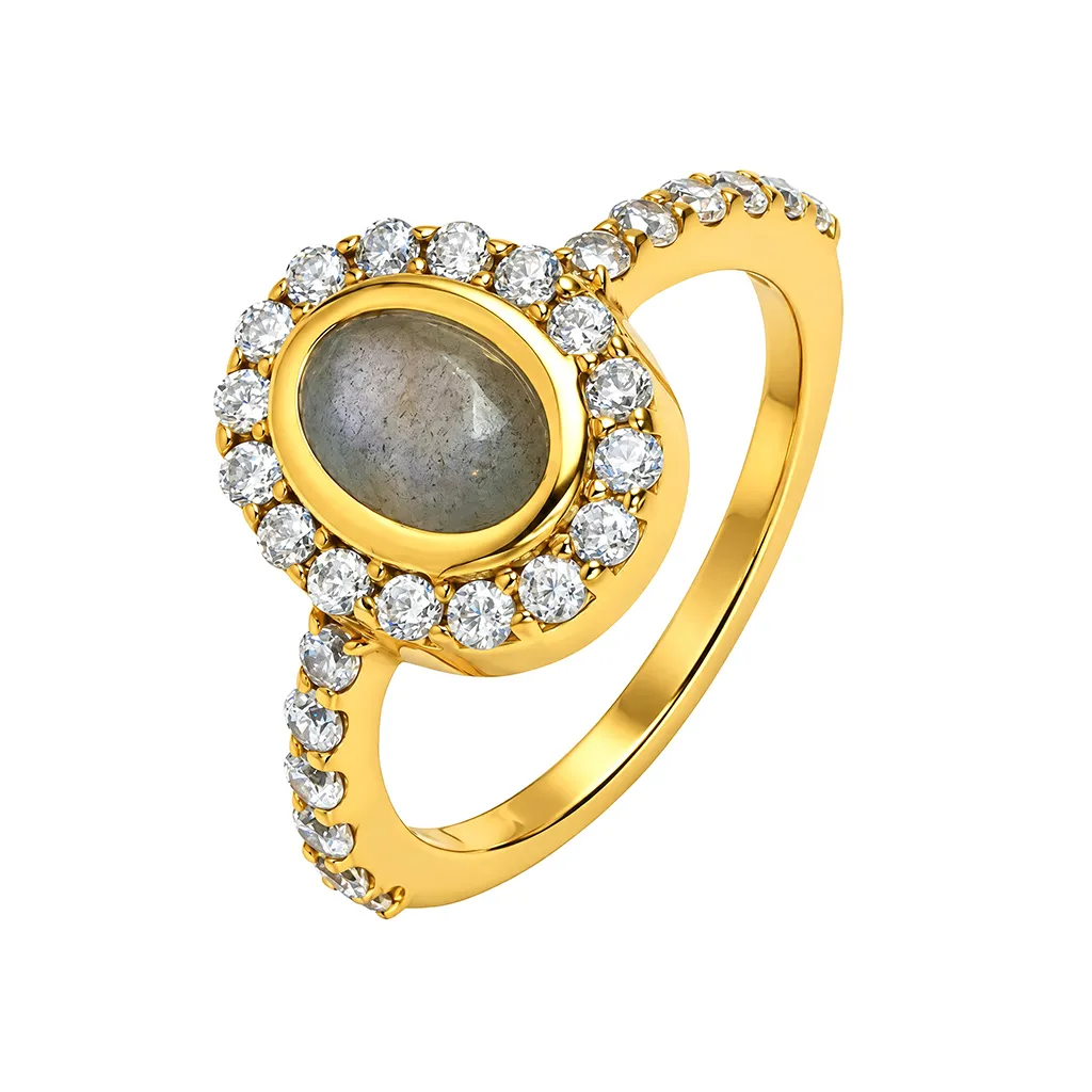 Anillo plata 925 con piedra semipreciosa ovalada y zirconitas 
