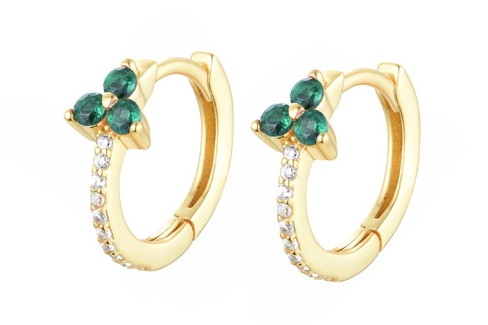 [14960E00I100ESDO] Sterling silver mini white zirconia hoop earring (Emerald)