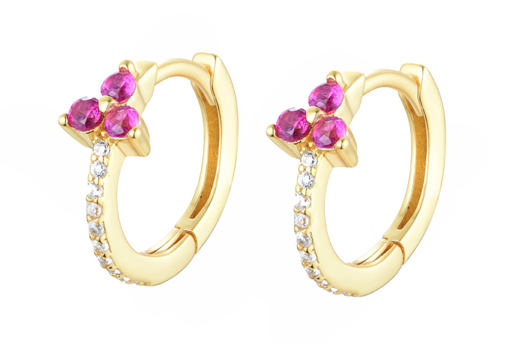 Pendiente aro plata 925 flor con mini zirconitas blancas 