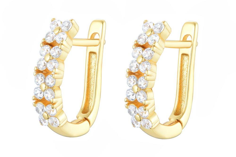 [14961E000000BLDO] Sterling silver four zirconia flower earring (White, Gold plated)