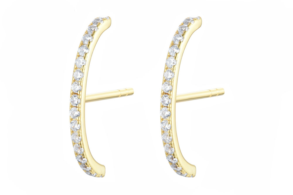 [14962E000000BLDO] Sterling silver zirconia earring (White, Gold plated)
