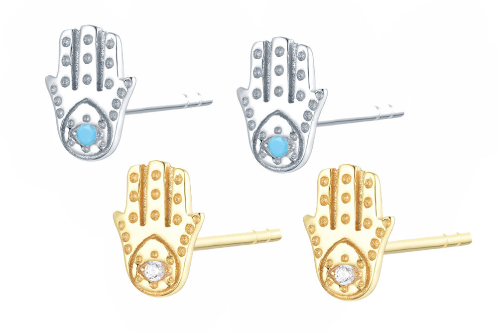 Pendiente plata 925 mano de fatima mini zirconita 