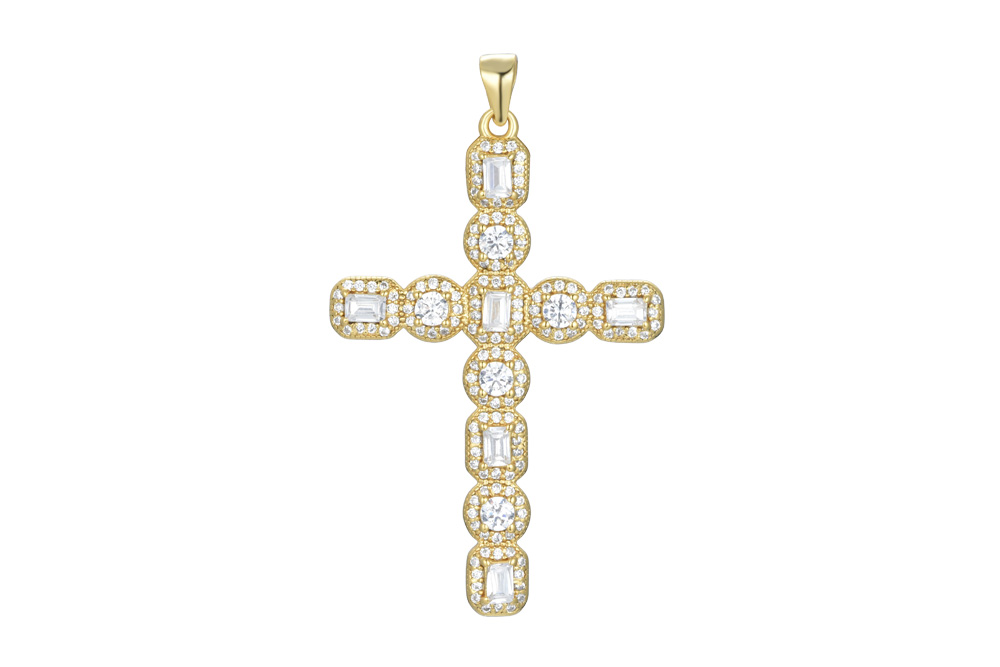 [15268PM350ZBLDO] Colgante plata 925 cruz con zirconitas (Blanca, Oro)