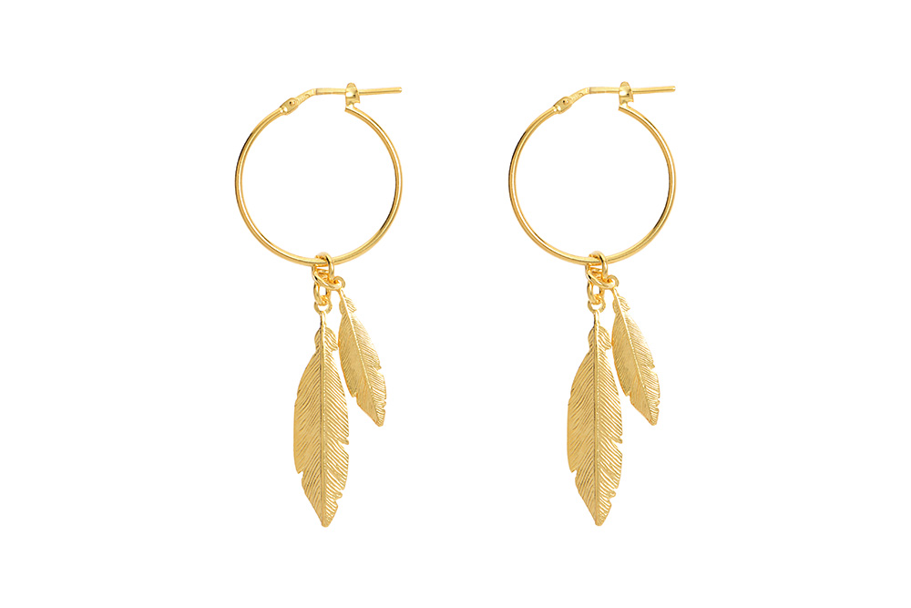 Pendiente plata 925 aro dos plumas