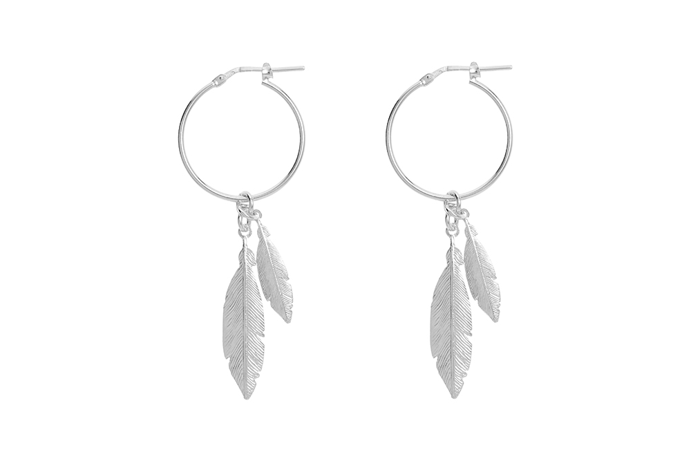 Pendiente plata 925 aro dos plumas