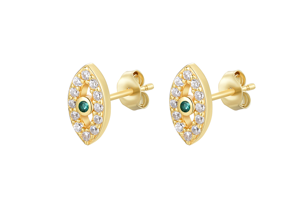 [16349EZBLESDO] Sterling silver zirconia turkish eye earring (Emerald)