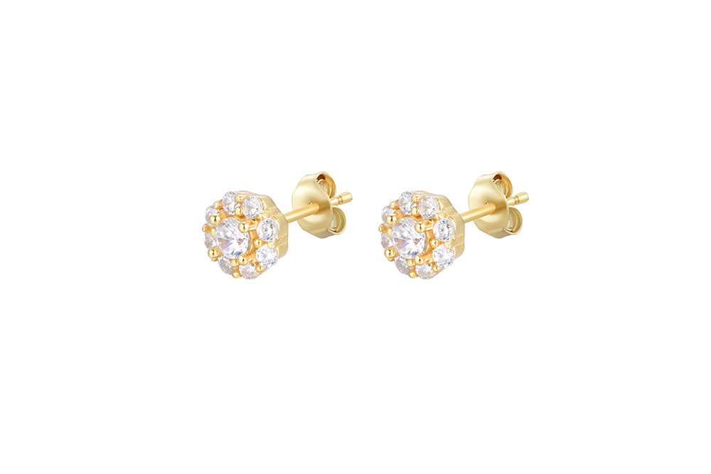 [16350EZBLBLDO] Sterling silver zirocnia flower earring (White, Gold plated)