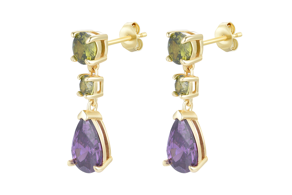 Sterling silver three zirconia earring