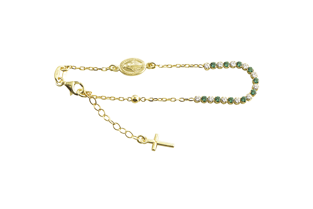 Pulsera plata 925 tipo rosario cruz 13x6mm virgen milagrosa 15x7mm