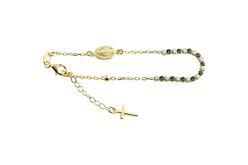 Pulsera plata 925 tipo rosario cruz 13x6mm virgen milagrosa 15x7mm