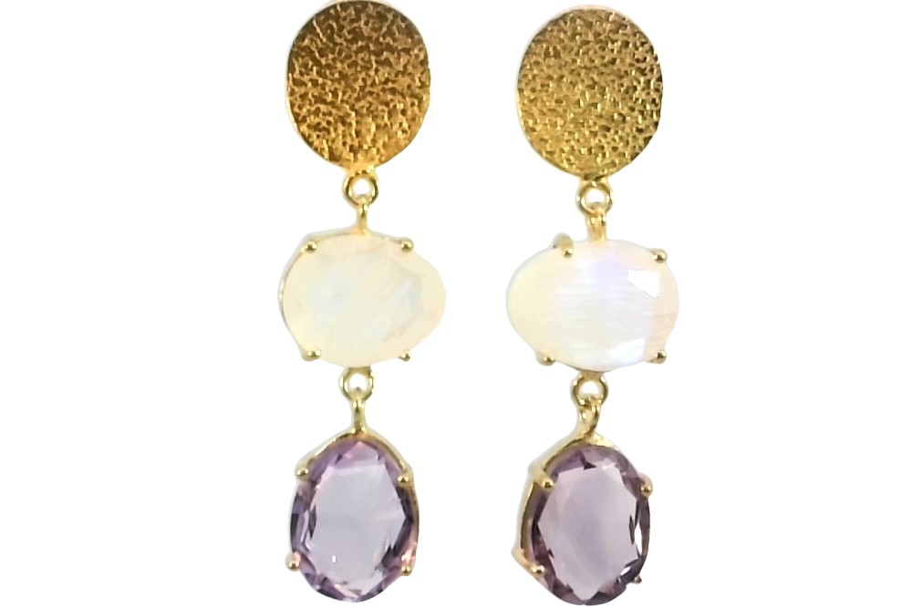 Sterling silver 14x11mm tag & semiprecious stone earring