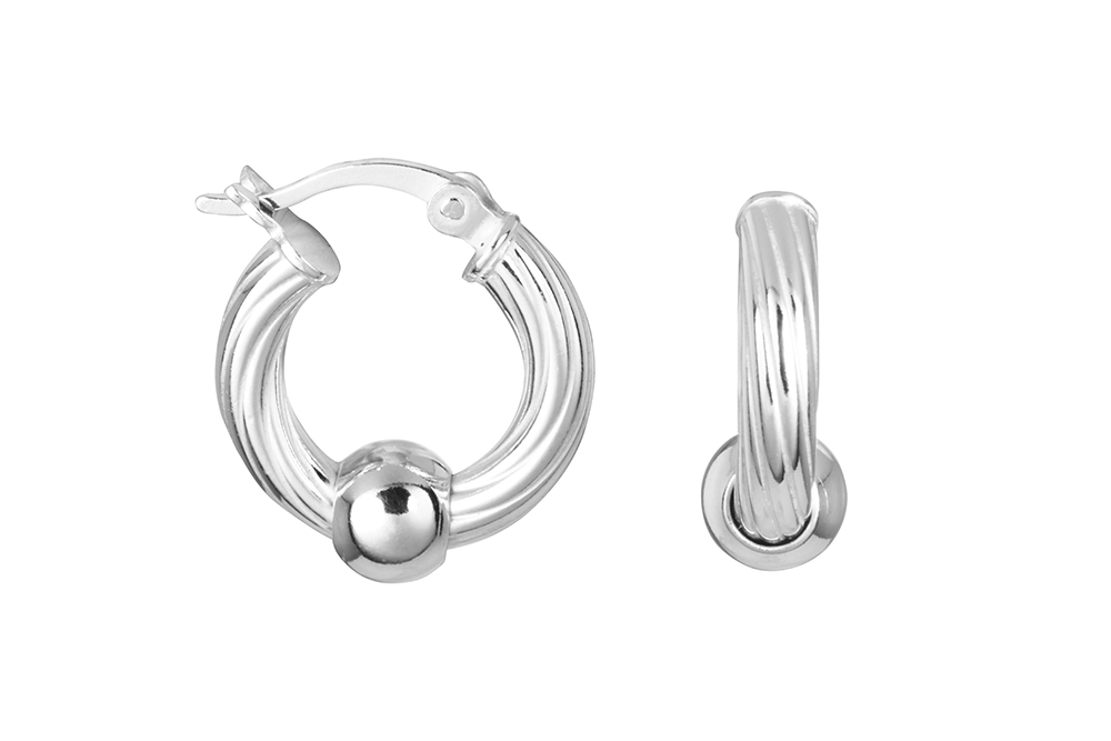 Pendiente plata 925 aro tubo gallonado 3mm con bola 6mm