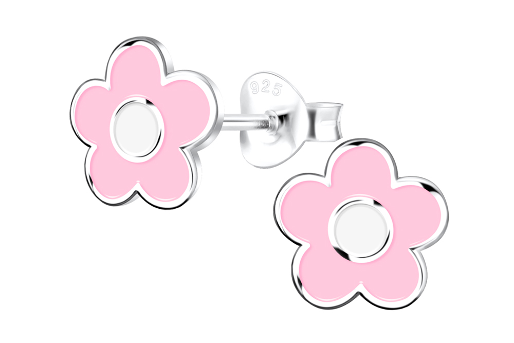 Sterling silver enamel 8mm flower kids earring