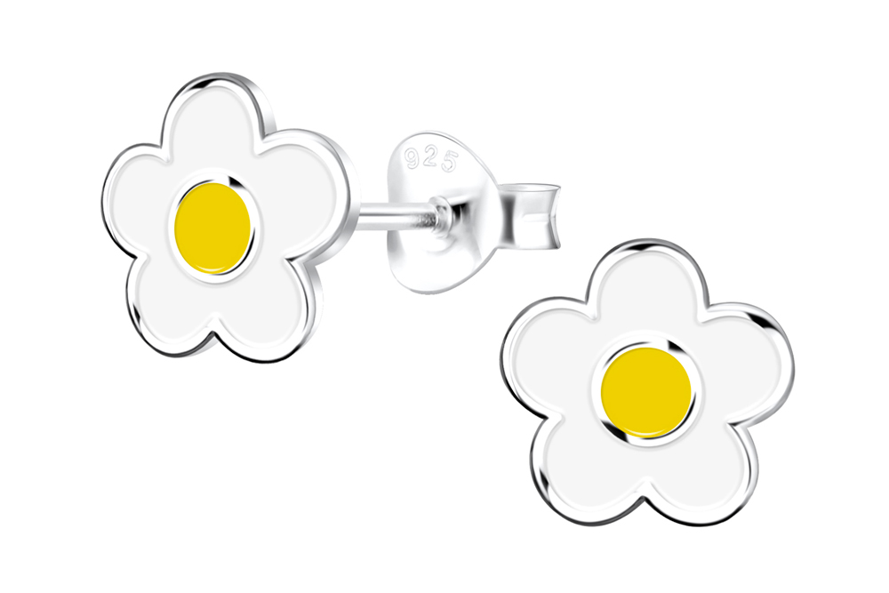 Sterling silver enamel 8mm flower kids earring
