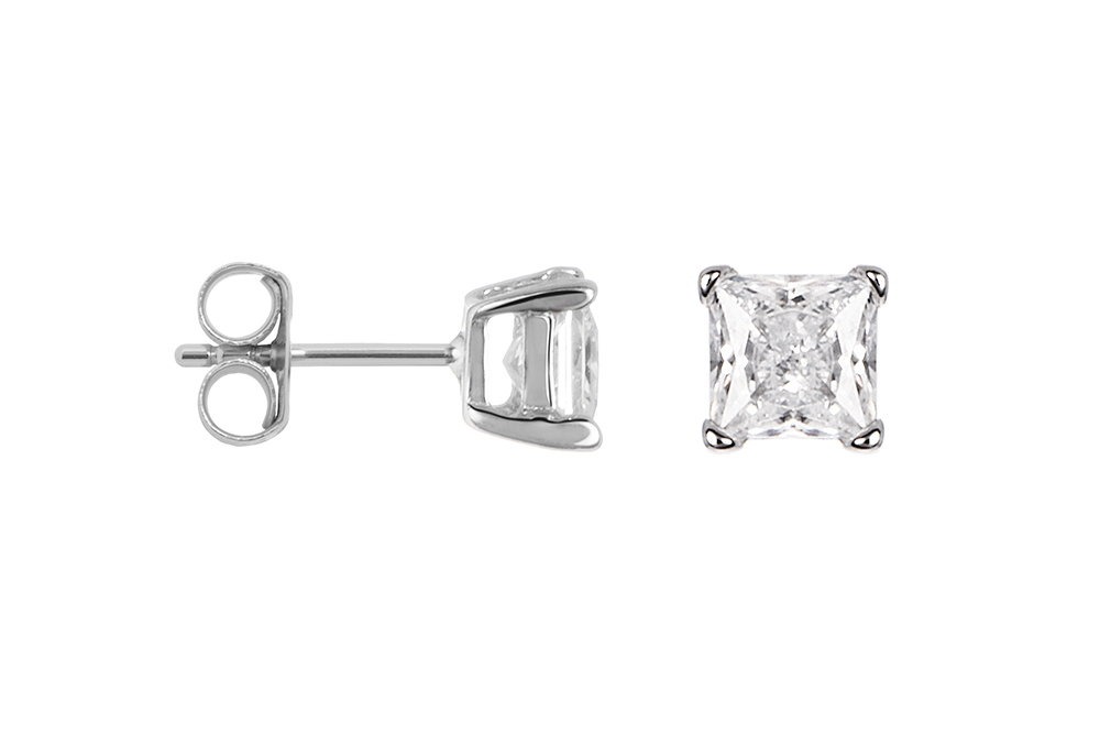 Sterling silver four-prong square cubic zirconia earring 3.00/4.00/5.00mm (pack of 6)