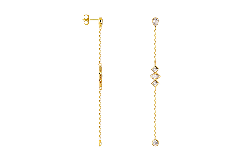 Sterling silver mix shape zirconia long earring